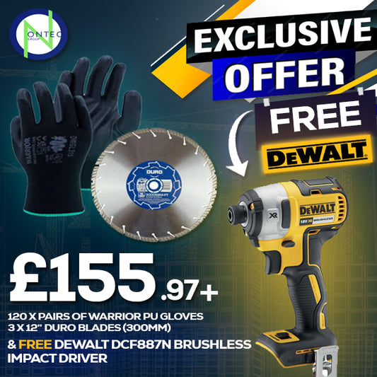 120 x Gloves, 3 x 12" Blades Free DCF887N Impact Driver